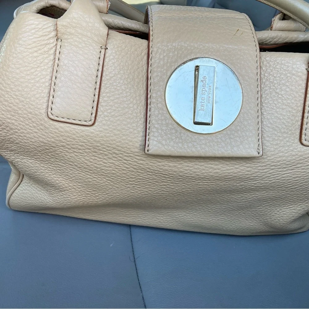 kate spade Cream Pebbled Leather Satchel with Silver Tone Hardware